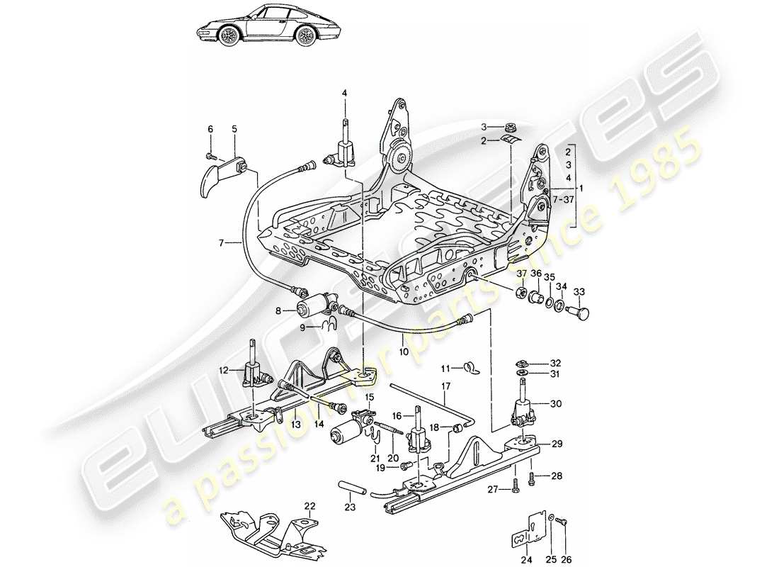 Porsche Seat 944/968/911/928 (1990) FRAME FOR SEAT - SPORTS SEAT - ELECT. VERTICAL ADJUSTMENT - D - MJ 1994>> - MJ 1994 Part Diagram