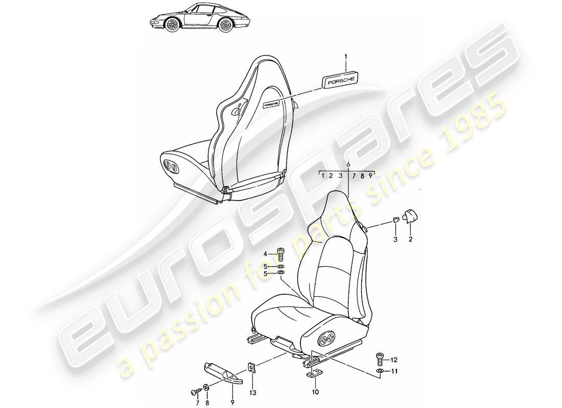 Porsche Seat 944/968/911/928 (1990) SPORTS SEAT - - COMPLETE - ELECT. VERTICAL ADJUSTMENT - D - MJ 1995>> - MJ 1998 Part Diagram