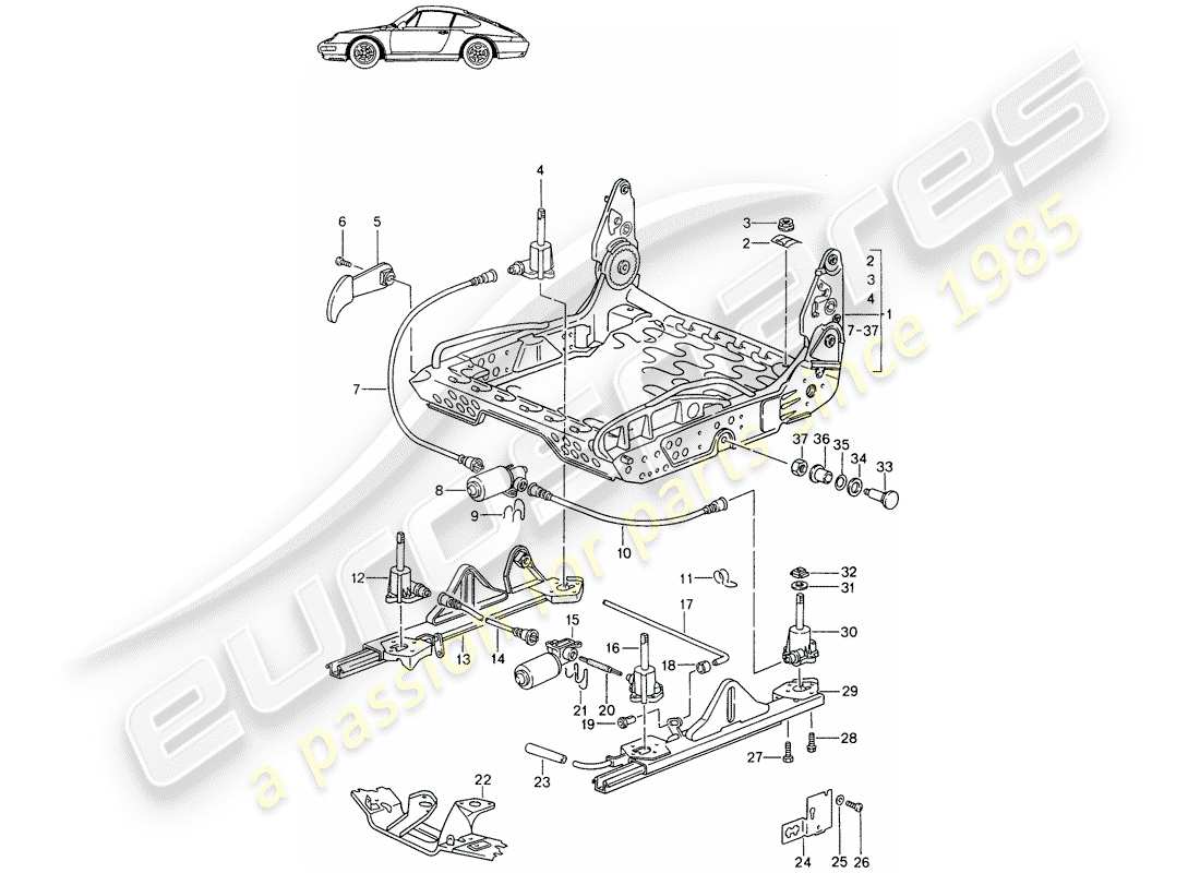 Porsche Seat 944/968/911/928 (1990) FRAME FOR SEAT - SPORTS SEAT - ELECT. VERTICAL ADJUSTMENT - D - MJ 1995>> - MJ 1998 Part Diagram
