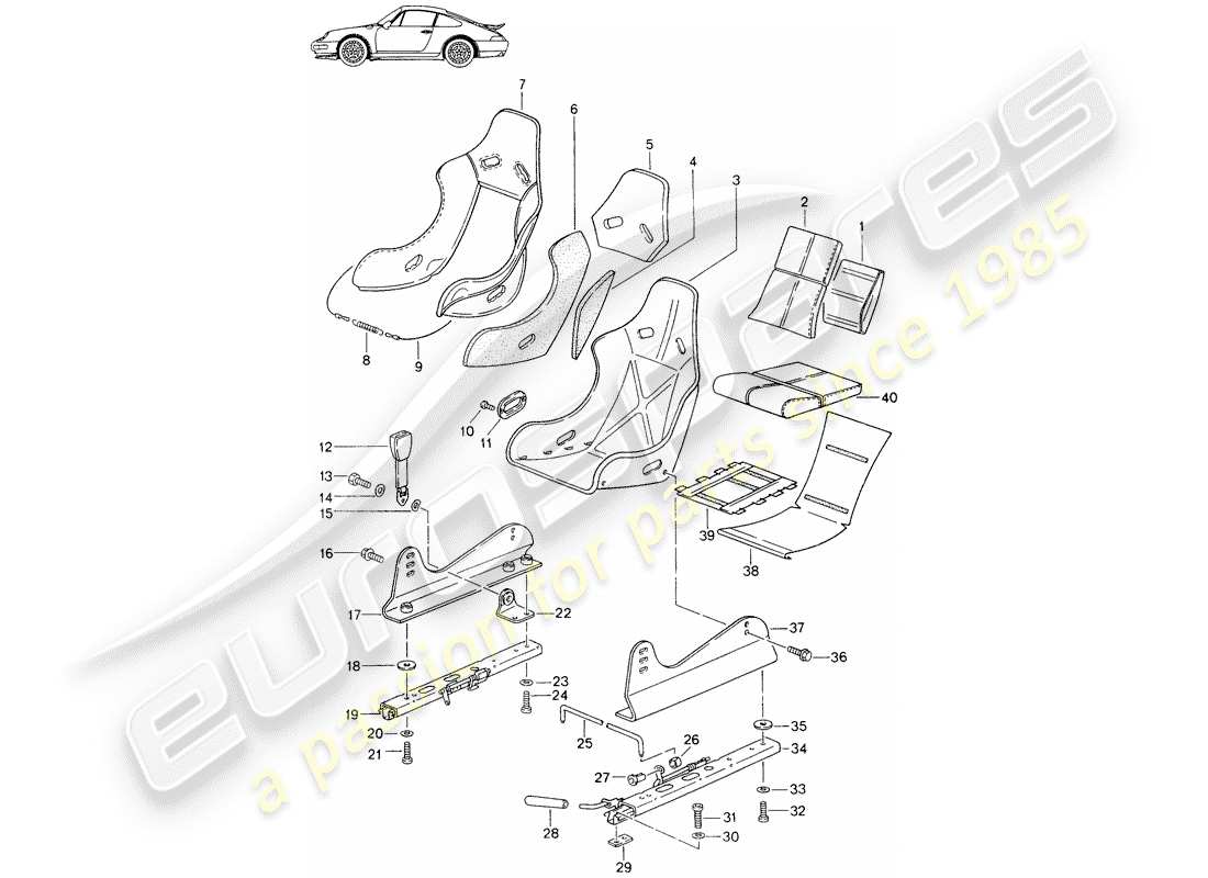 Porsche Seat 944/968/911/928 (1990) SEAT - WITH: - WHOLE-LEATHER - COVER - D - MJ 1995>> - MJ 1996 Part Diagram