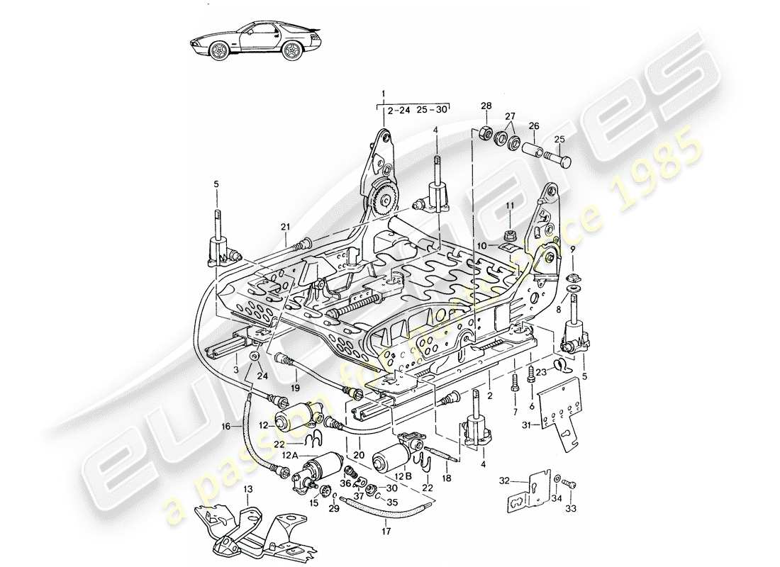 Porsche Seat 944/968/911/928 (1990) FRAME FOR SEAT - COMFORT SEAT - ELECTRIC SEAT ADJUSTMENT - D - MJ 1987>> Part Diagram