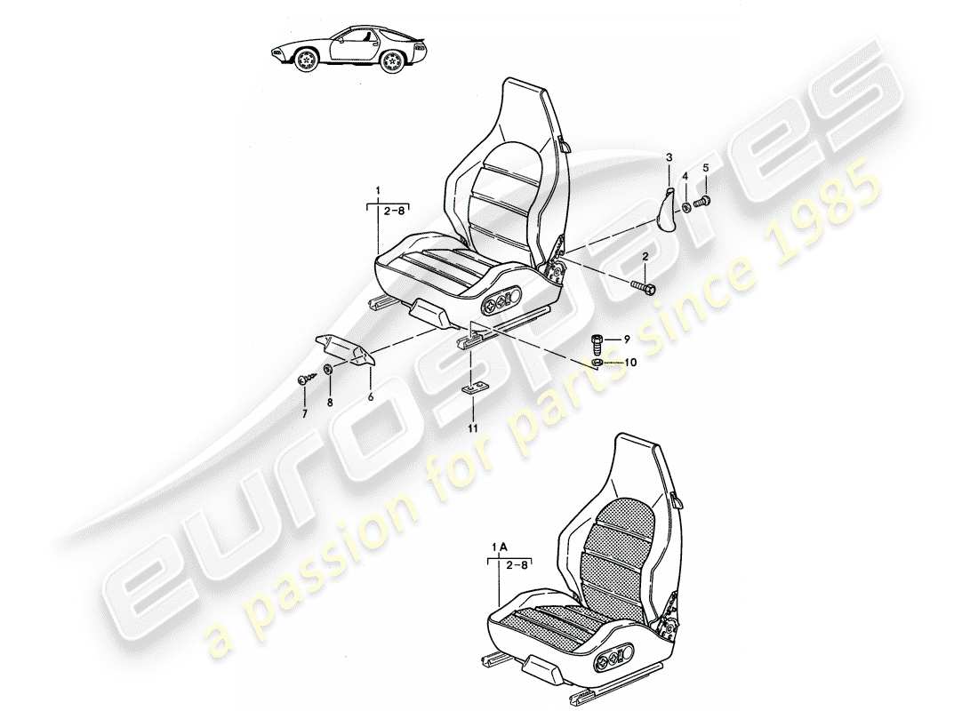Porsche Seat 944/968/911/928 (1990) SPORTS SEAT - COMPLETE - D - MJ 1985>> - MJ 1986 Part Diagram