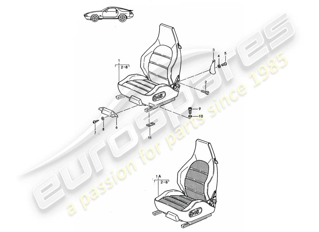 Porsche Seat 944/968/911/928 (1990) SPORTS SEAT - COMPLETE - D - MJ 1987>> Part Diagram
