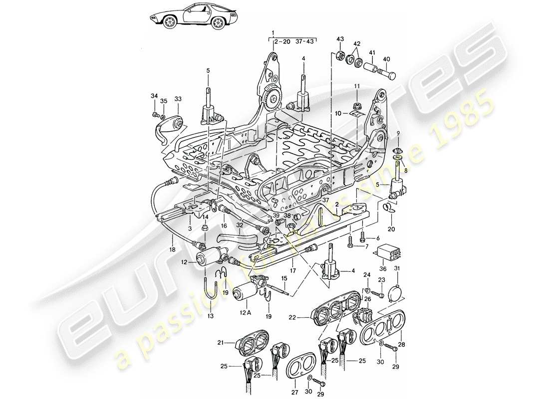 Porsche Seat 944/968/911/928 (1990) FRAME FOR SEAT - SPORTS SEAT - ELECTRICALLY ADJUSTABLE - D - MJ 1985>> - MJ 1986 Part Diagram