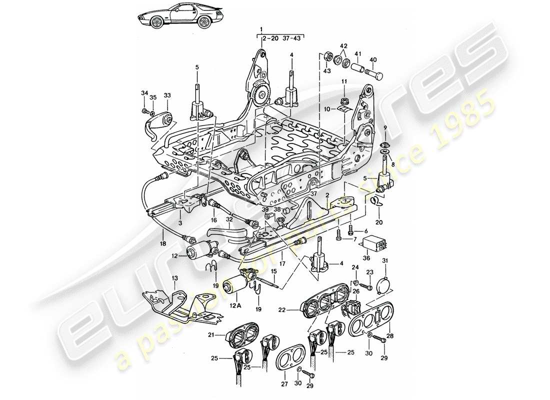 Porsche Seat 944/968/911/928 (1990) FRAME FOR SEAT - SPORTS SEAT - ELECTRICALLY ADJUSTABLE - D - MJ 1987>> Part Diagram