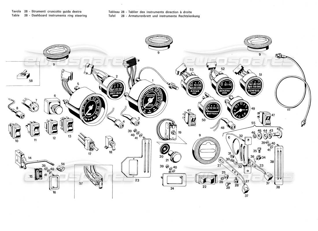 Maserati Merak 3.0 Dashboard Instruments Ring Steering Parts Diagram