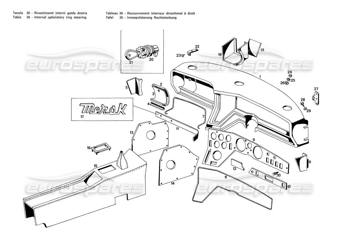 Maserati Merak 3.0 Internal Upholstery Ring Steering Parts Diagram