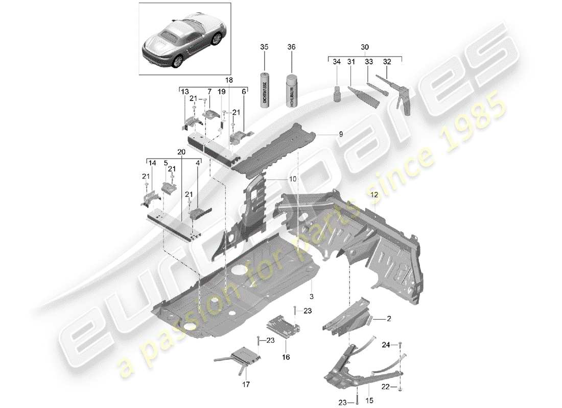 Porsche 718 Boxster (2020) floor plates Part Diagram
