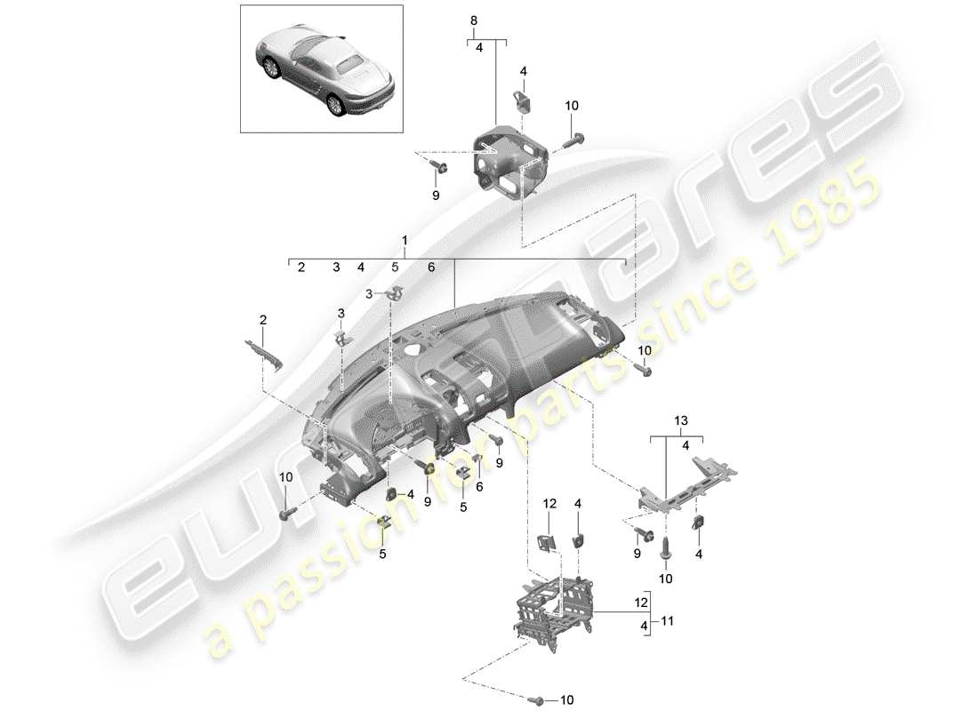 Porsche 718 Boxster (2020) dash panel trim Part Diagram