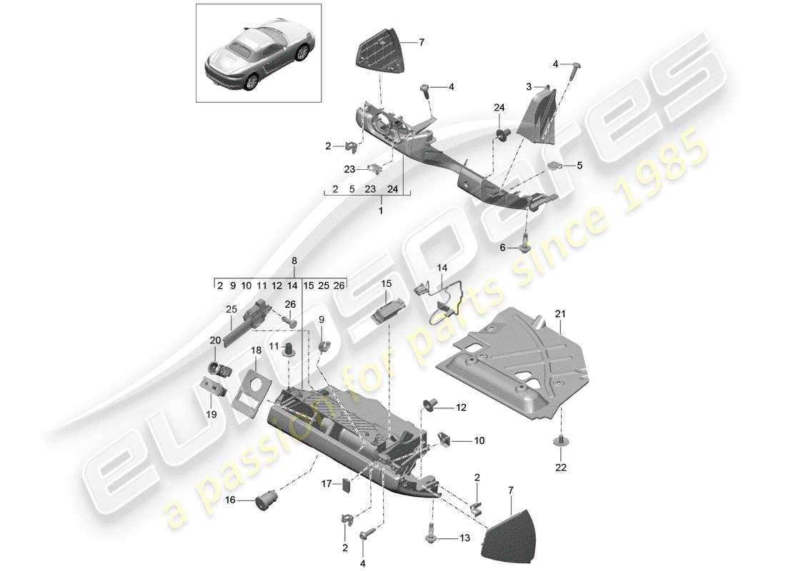 Porsche 718 Boxster (2020) GLOVE BOX Part Diagram