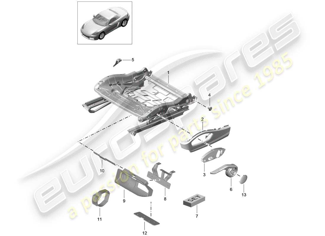 Porsche 718 Boxster (2020) seat frame Part Diagram