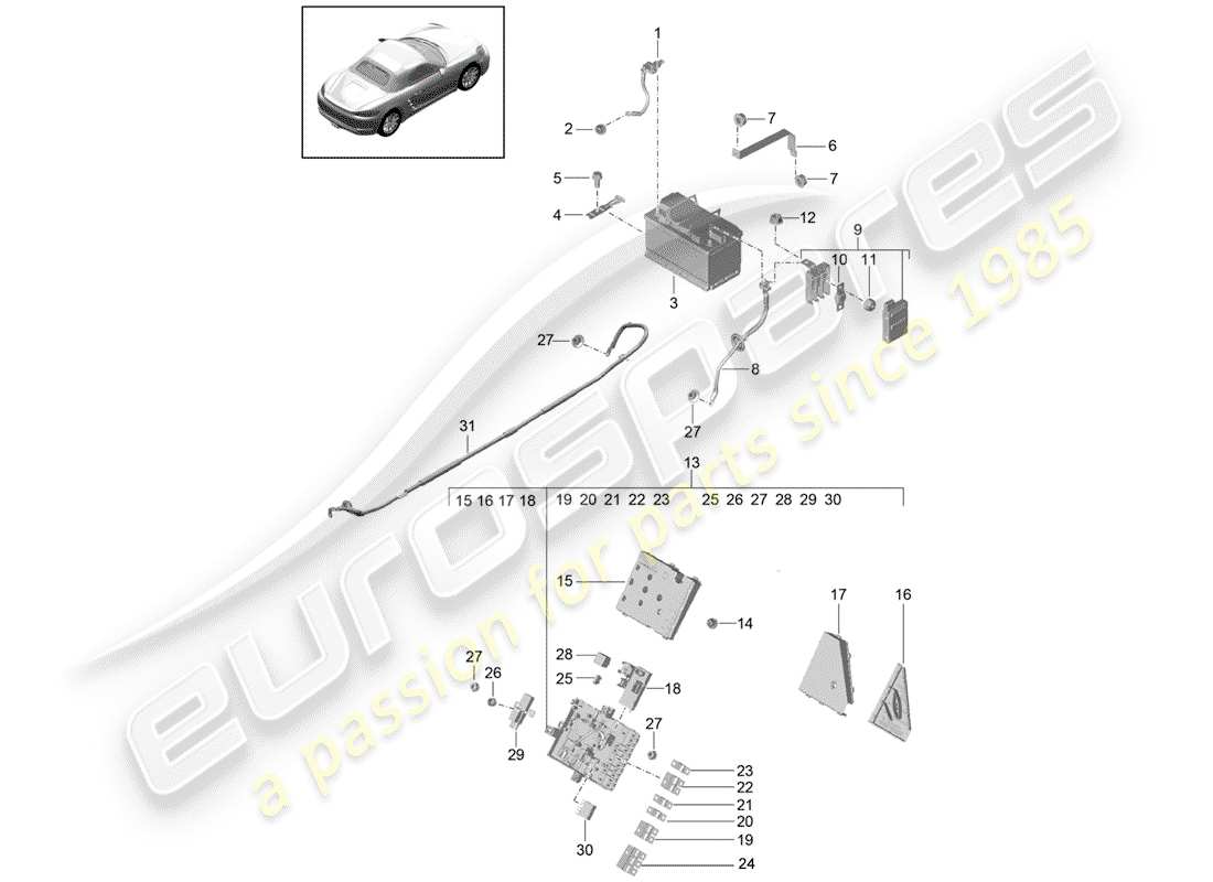 Porsche 718 Boxster (2020) Battery Part Diagram