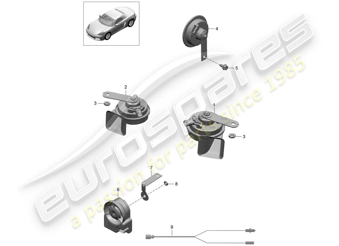 Porsche 718 Boxster (2020) fanfare horn Part Diagram