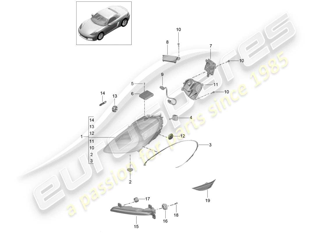 Porsche 718 Boxster (2020) headlamp Part Diagram