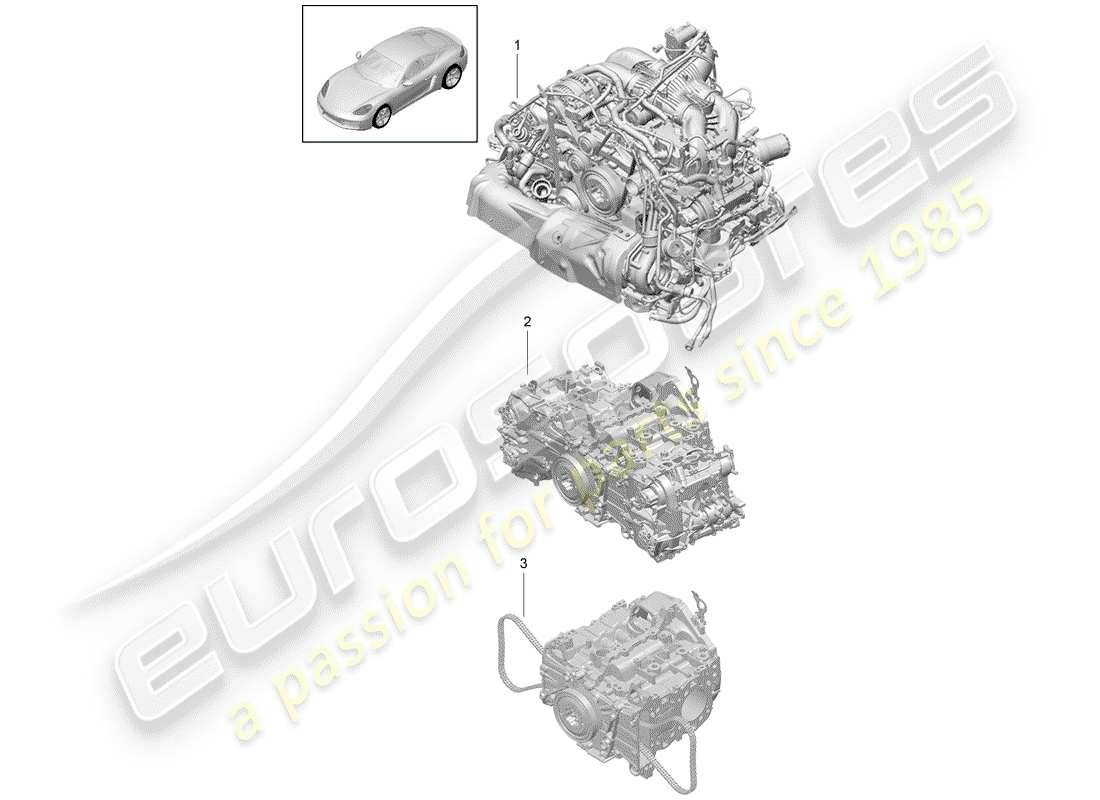 Porsche 718 Cayman (2018) REPLACEMENT ENGINE Part Diagram