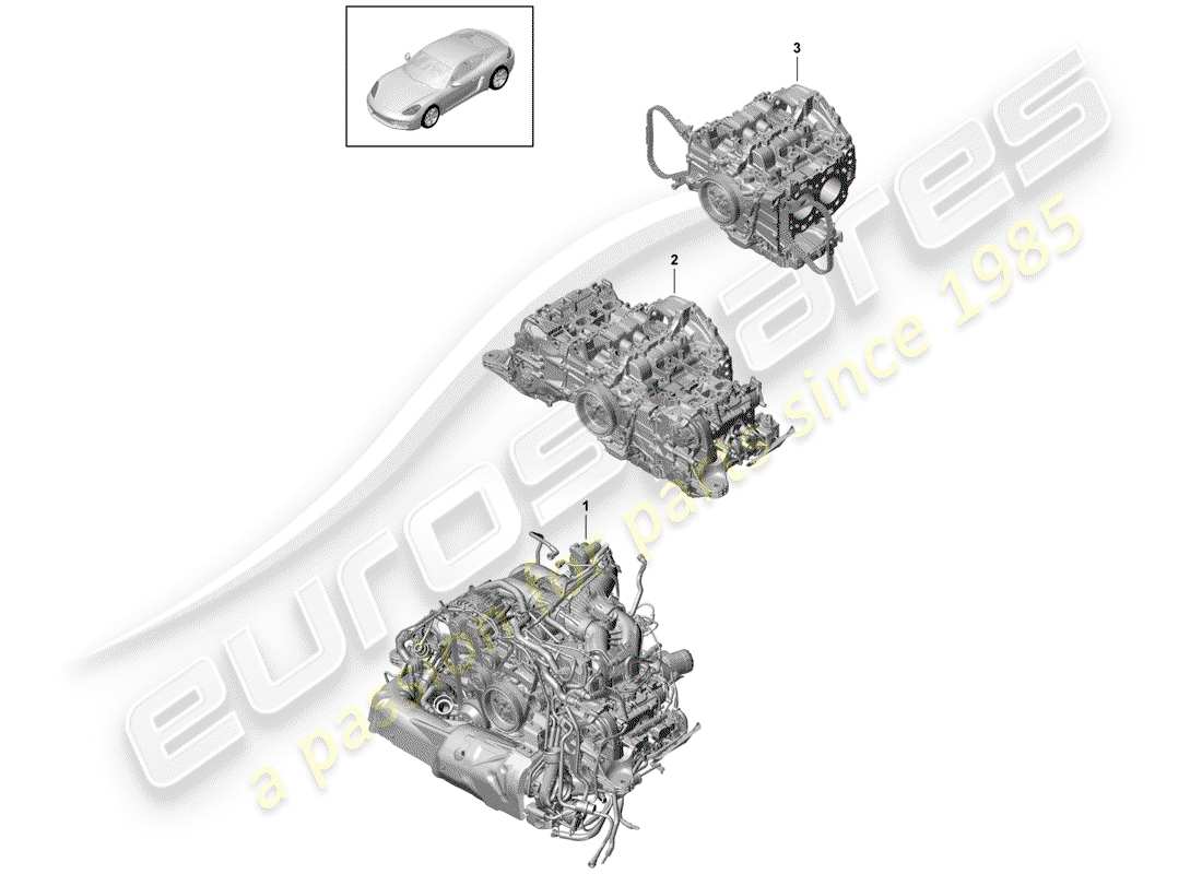 Porsche 718 Cayman (2018) REPLACEMENT ENGINE Part Diagram