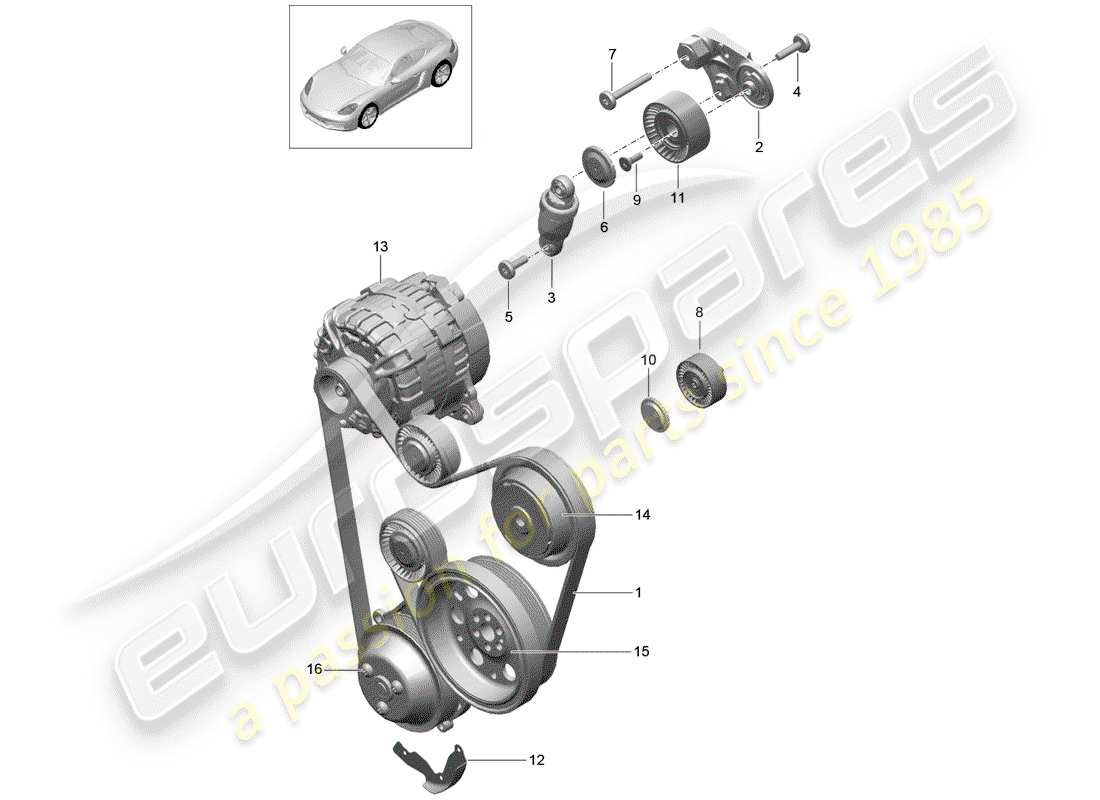 Porsche 718 Cayman (2018) belt tensioning damper Part Diagram