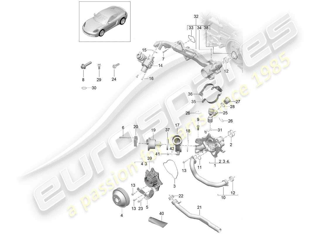 Porsche 718 Cayman (2018) water cooling Part Diagram