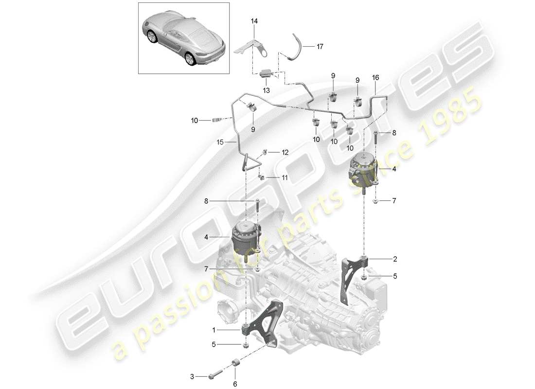Porsche 718 Cayman (2018) gearbox mounting Part Diagram