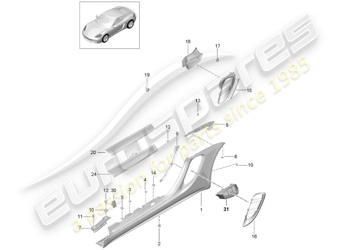 Porsche 718 Cayman (2018) SIDE MEMBER TRIM Part Diagram