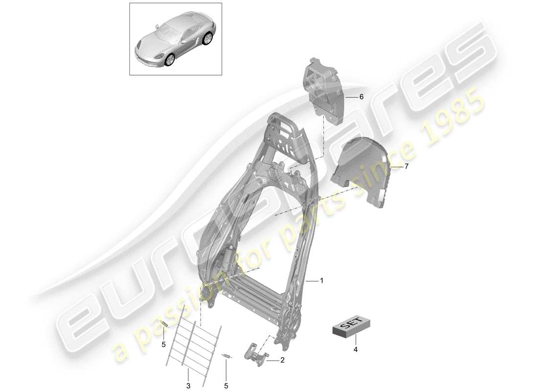 Porsche 718 Cayman (2018) FRAME - BACKREST Part Diagram