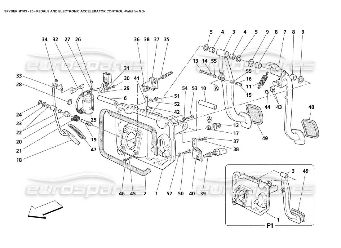 Maserati 4200 Spyder (2003) Pedals and Electronic Accelerator Control - Valid for GD Part Diagram