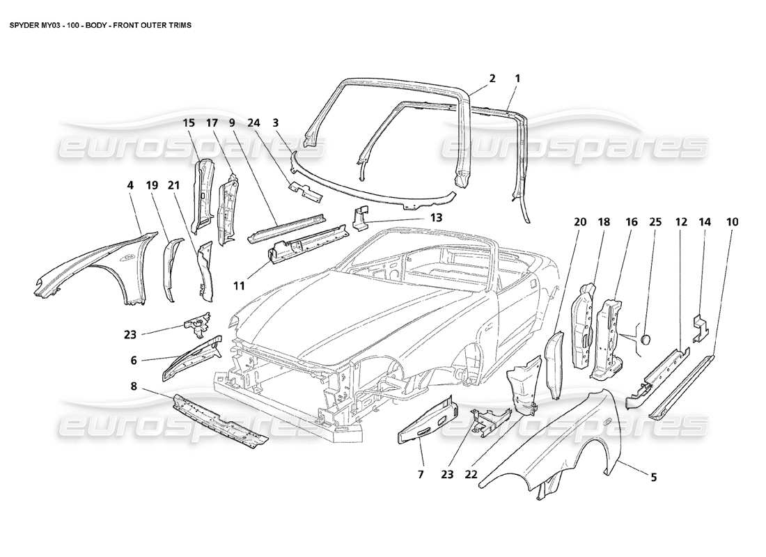 Maserati 4200 Spyder (2003) body - front outer trims Part Diagram