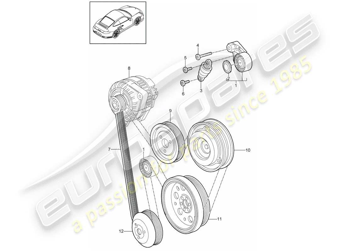 Porsche 911 T/GT2RS (2013) belt tensioner Part Diagram