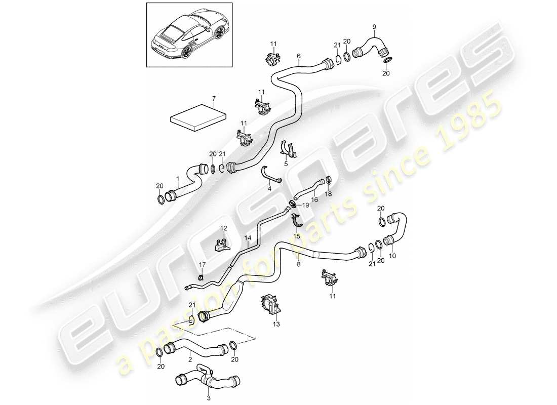 Porsche 911 T/GT2RS (2013) water cooling 1 Part Diagram