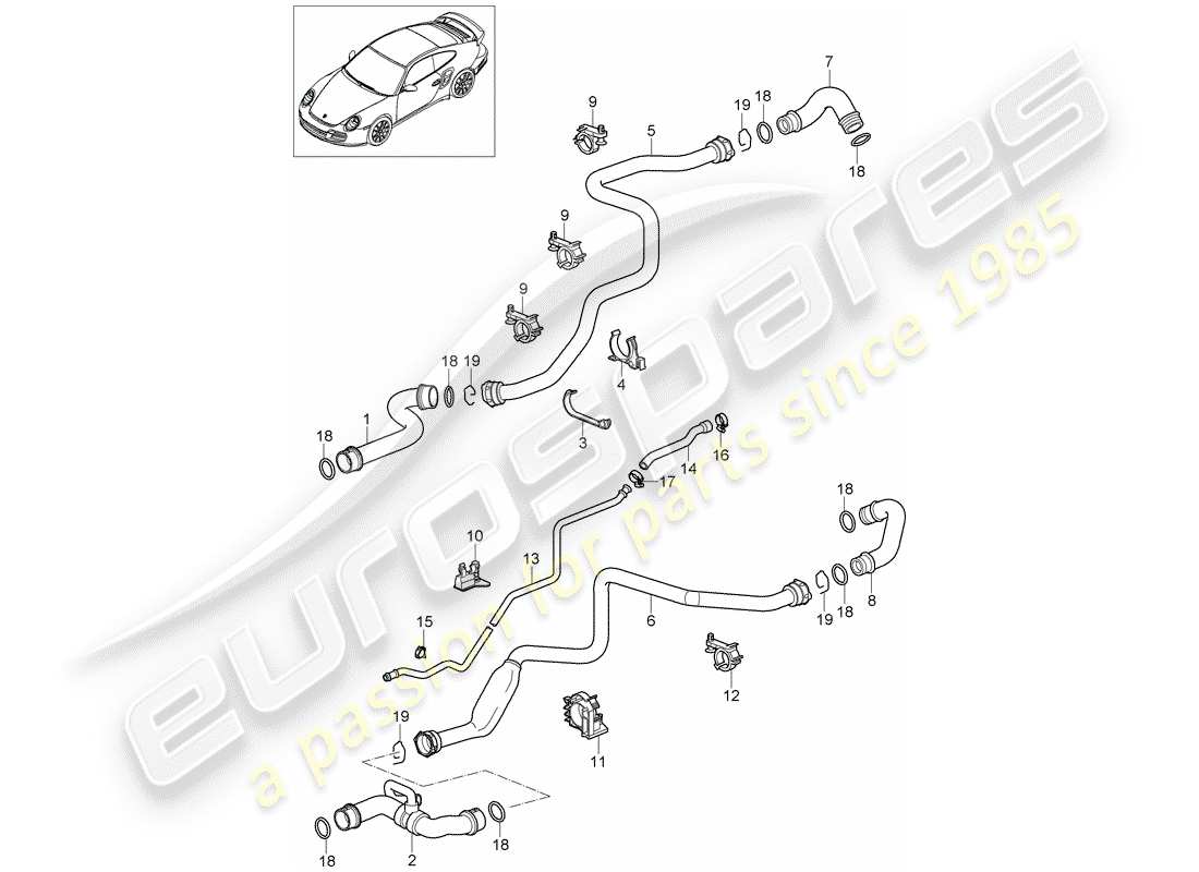 Porsche 911 T/GT2RS (2013) water cooling 1 Part Diagram