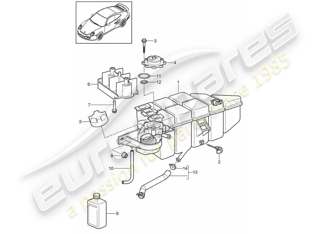 Porsche 911 T/GT2RS (2013) water cooling 4 Part Diagram
