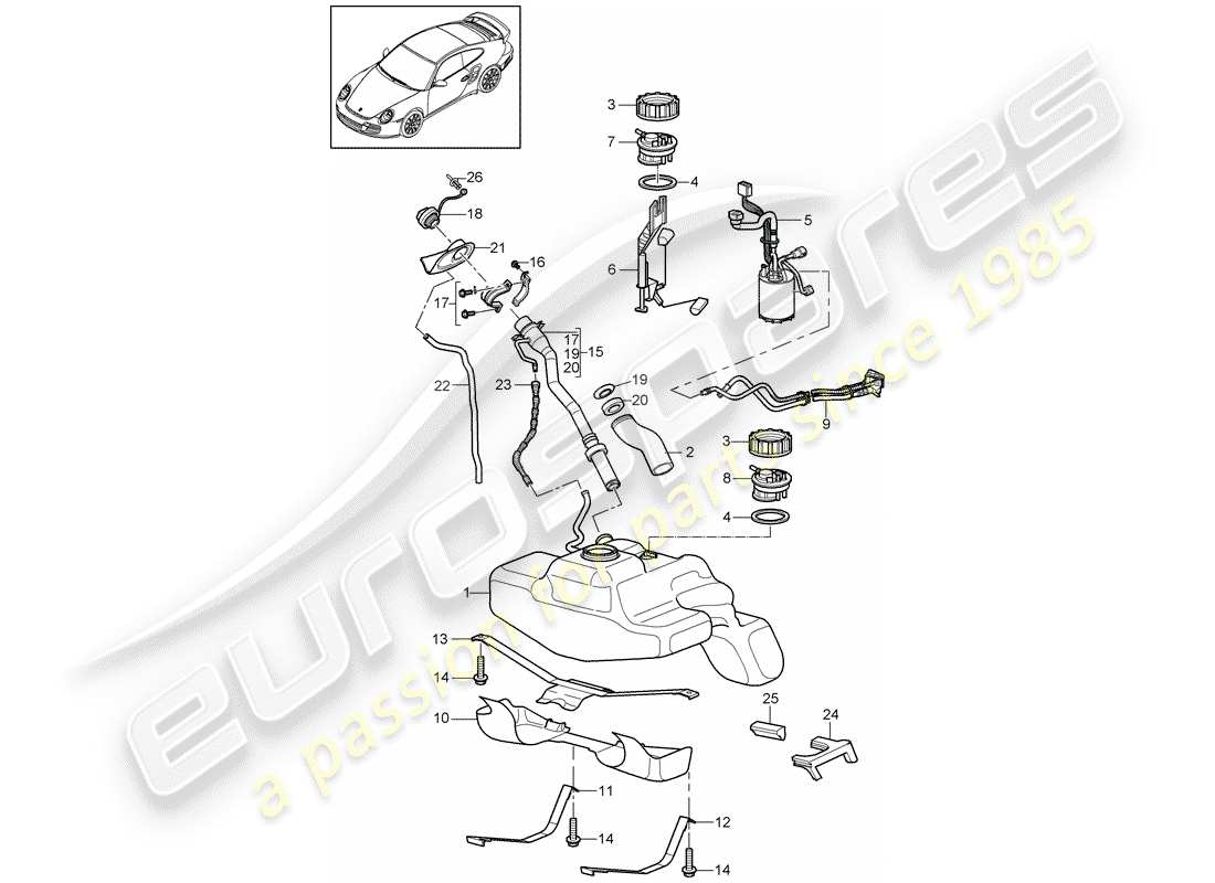Porsche 911 T/GT2RS (2013) FUEL TANK Part Diagram