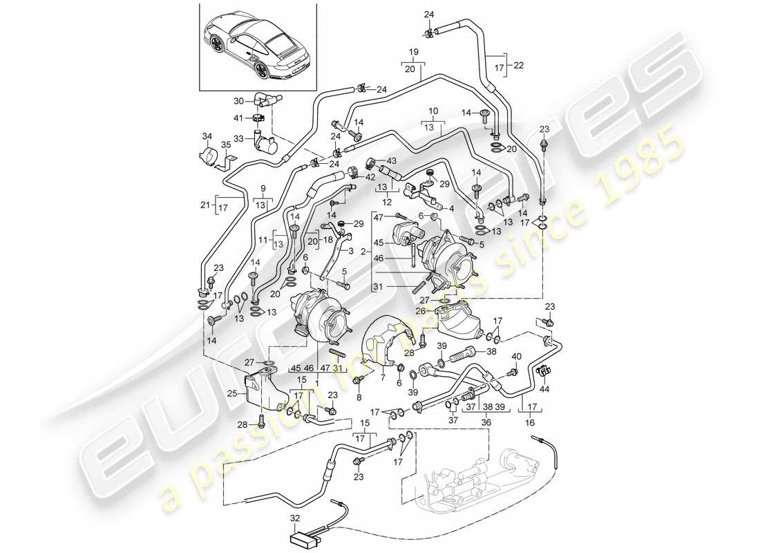 Porsche 911 T/GT2RS (2013) EXHAUST GAS TURBOCHARGER Part Diagram