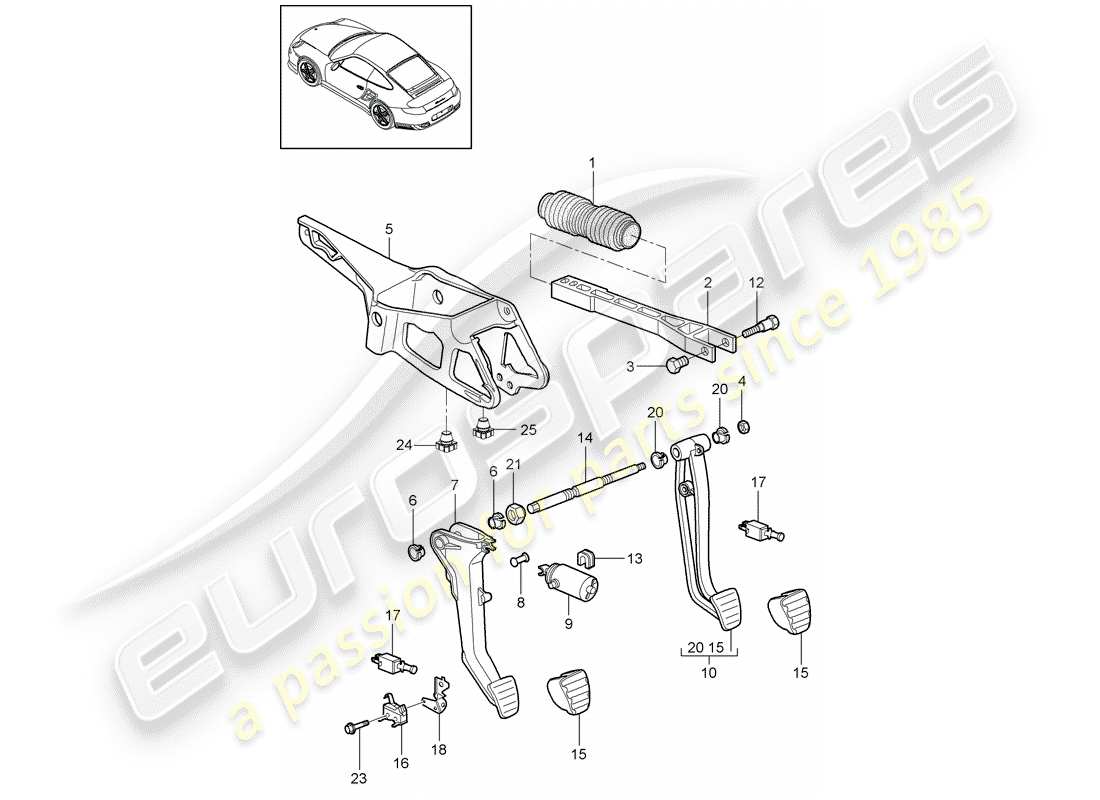 Porsche 911 T/GT2RS (2013) Pedals Part Diagram