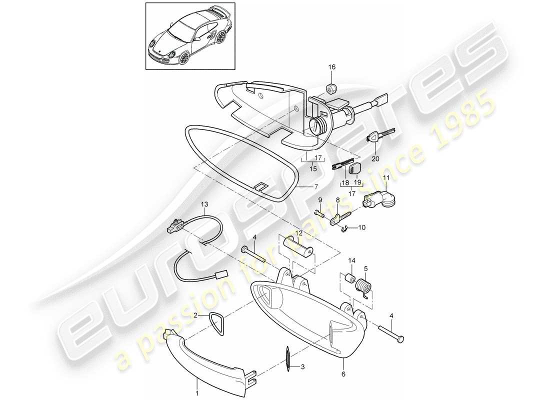 Porsche 911 T/GT2RS (2013) door handle Part Diagram