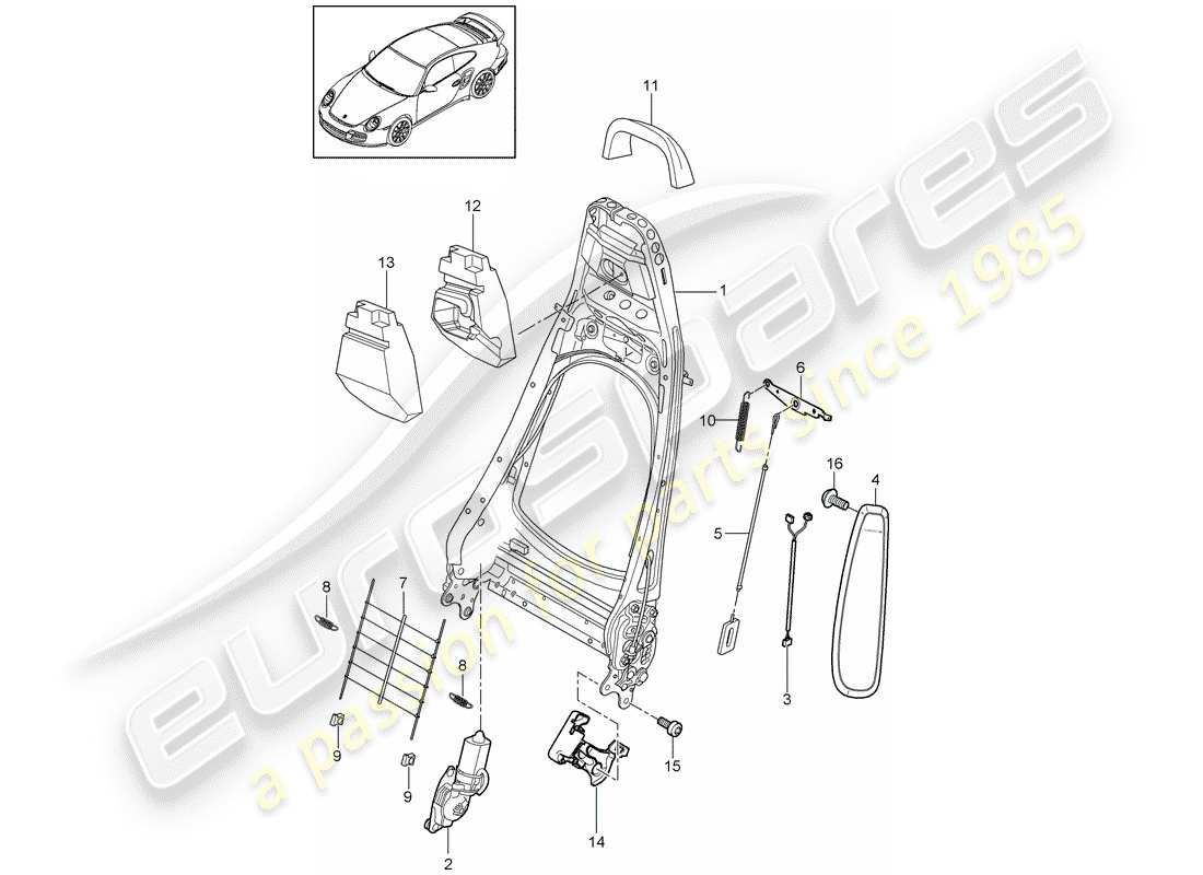 Porsche 911 T/GT2RS (2013) backrest frame Part Diagram