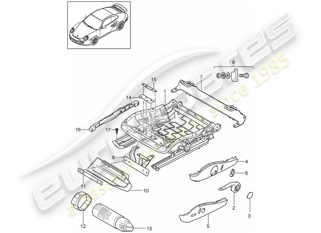 Porsche 911 T/GT2RS (2013) seat frame Part Diagram