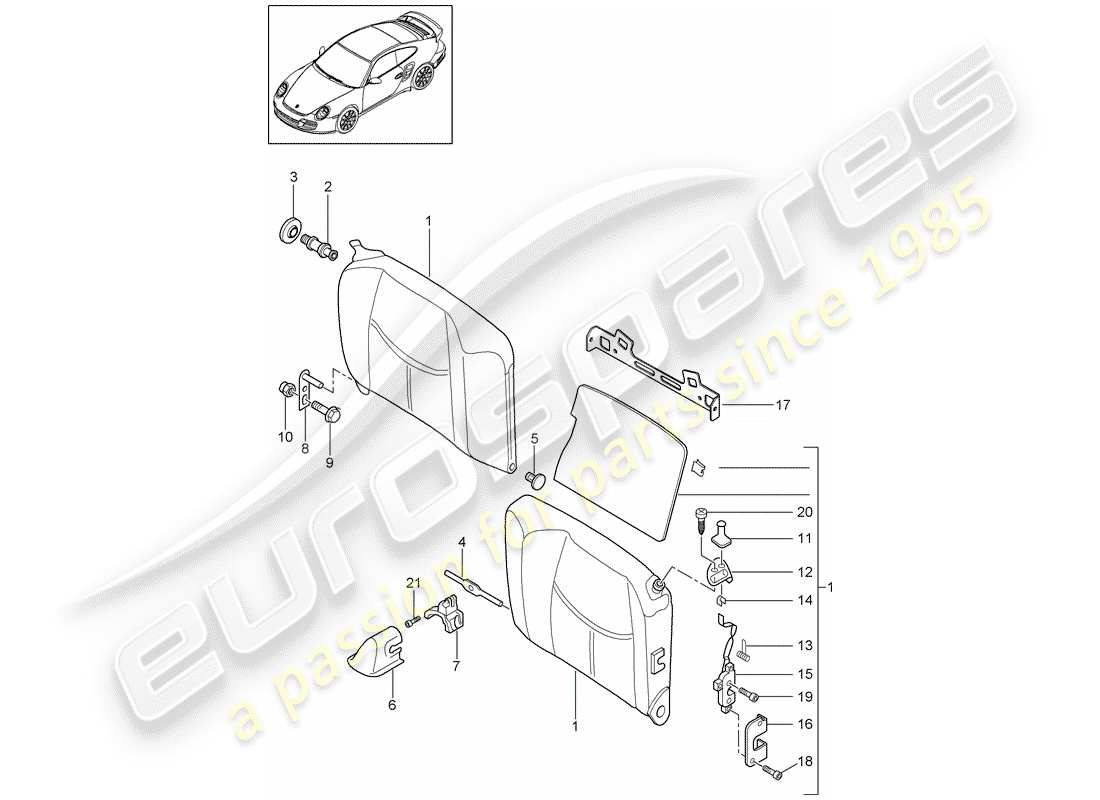 Porsche 911 T/GT2RS (2013) EMERGENCY SEAT BACKREST Part Diagram