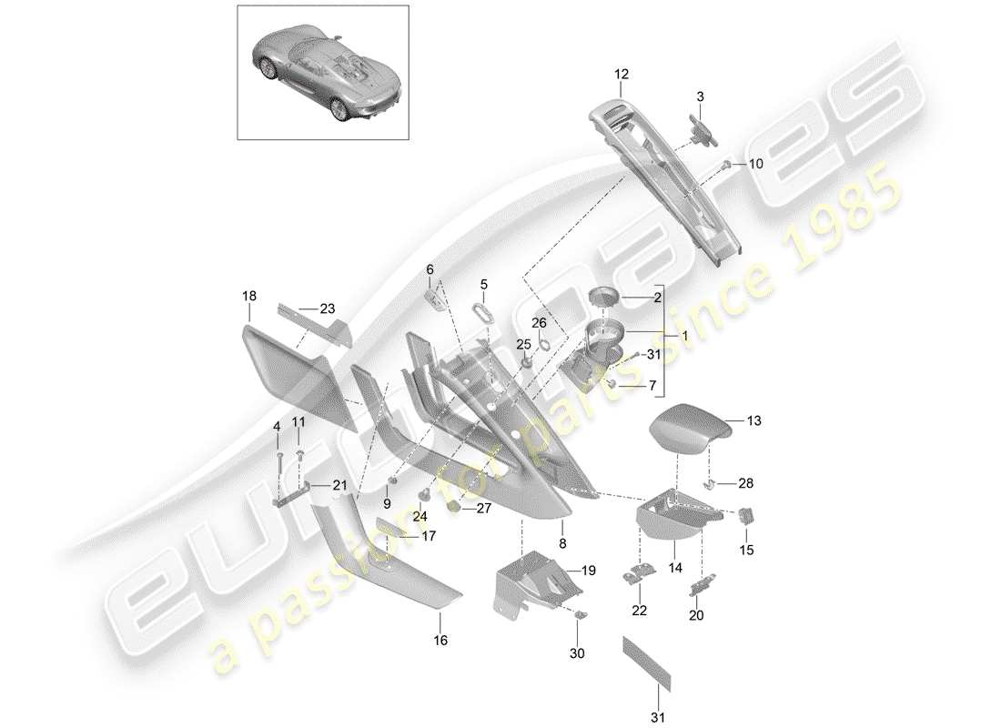Porsche 918 Spyder (2015) CENTER CONSOLE Parts Diagram
