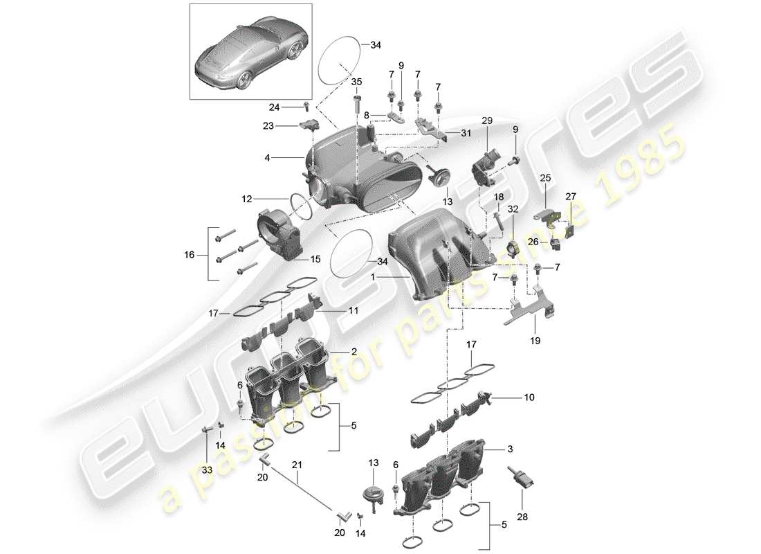 Porsche 991 (2014) intake air distributor Part Diagram