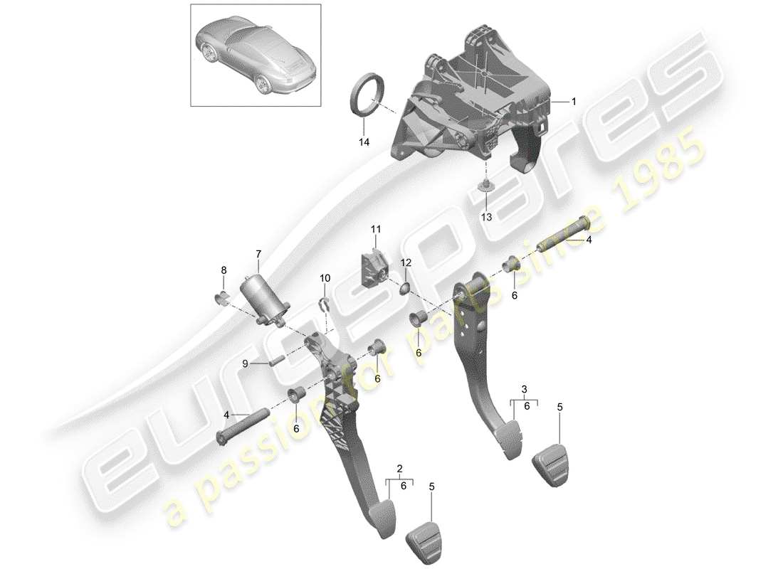 Porsche 991 (2014) Pedals Part Diagram