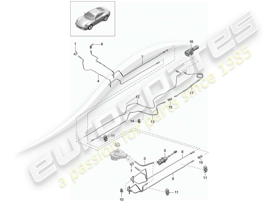 Porsche 991 (2014) hydraulic clutch Part Diagram
