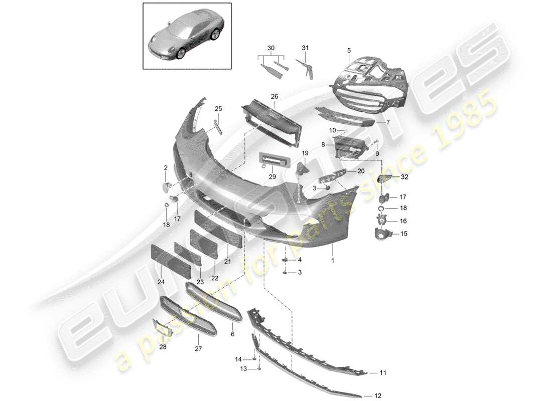 Porsche 991 (2014) BUMPER Part Diagram