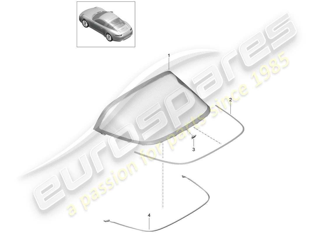 Porsche 991 (2014) REAR WINDOW GLASS Part Diagram