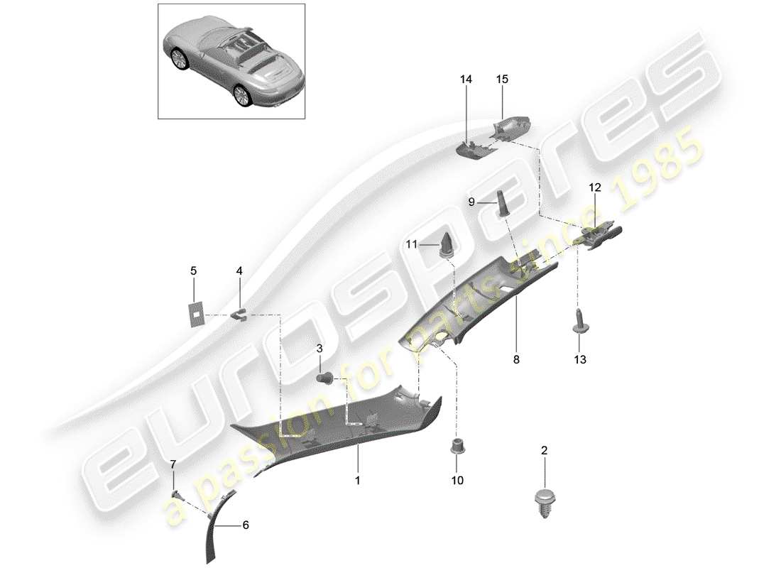Porsche 991 (2014) a-pillar Part Diagram