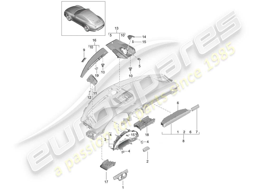 Porsche 991 (2014) Accessories Part Diagram