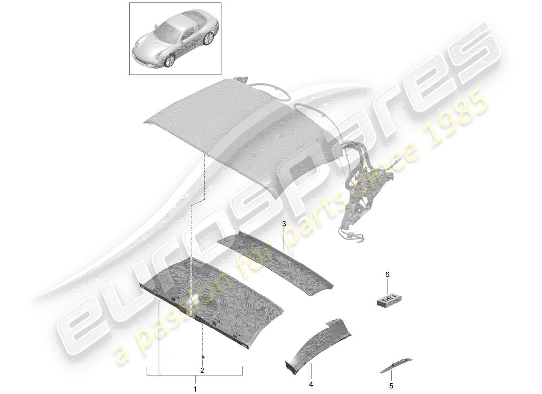 Porsche 991 (2014) Convertible top Part Diagram