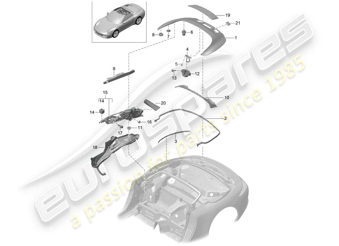 Porsche 991 (2014) TOP STOWAGE BOX Part Diagram