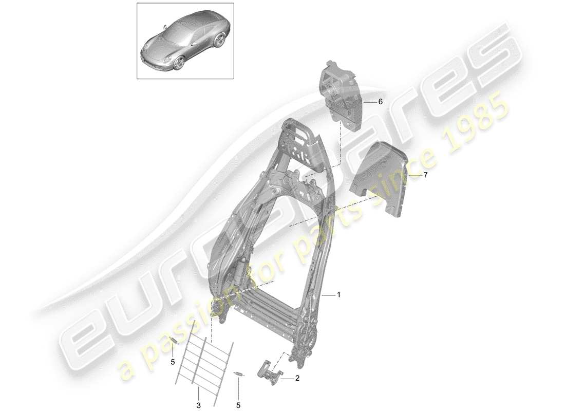 Porsche 991 (2014) backrest frame Part Diagram