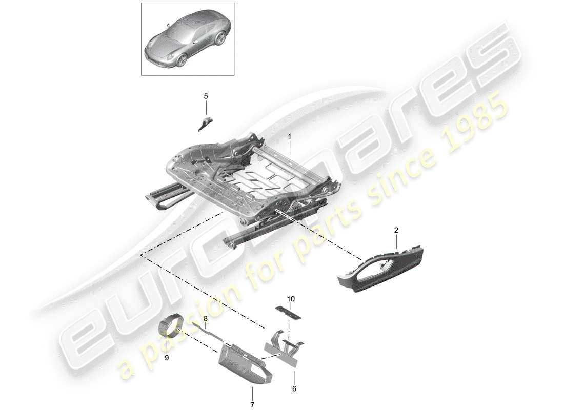 Porsche 991 (2014) seat frame Part Diagram